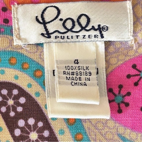 LILLY PULITZER VTG Y2K Silk Vibrant Paisley Dress 4 Tie Back Empire Waist Retro - Picture 6 of 10